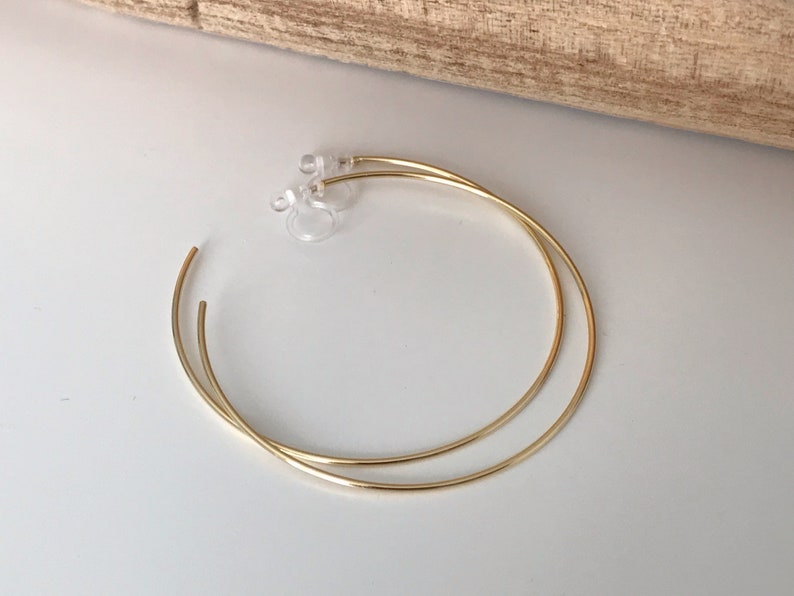 Large fine hoops. INVISIBLE Clip Earrings, Silver / Gold Hoops. Comfortable ear clips. Or