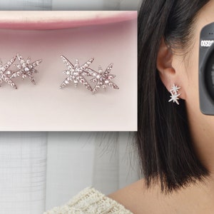 INVISIBLE Clip-on Earrings, Double Zircon Star Silver Color. Ear clips. image 1