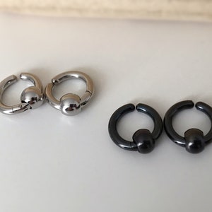 Rock Boucles d'oreille CLIPS Pince Anneaux avec perle couleur Argent/ Noir pour oreilles non percées. Hommes Femmes Créole cercle 17mm image 8