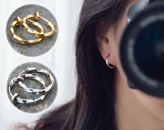 15mm Twisted Creolen Twisted Rings vierkante draad, CLIPS oorbellen zilver/goudkleurige ringen, niet-doorboorde oren, 1,5 cm ringen