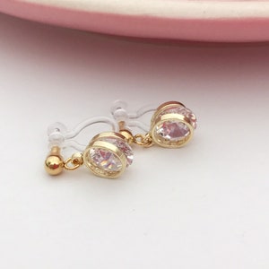 Mini Clips d'oreilles Petit Rond Couleur doré avec Zircon CLIPS Invisible minimaliste délicat quotidien confortable image 3