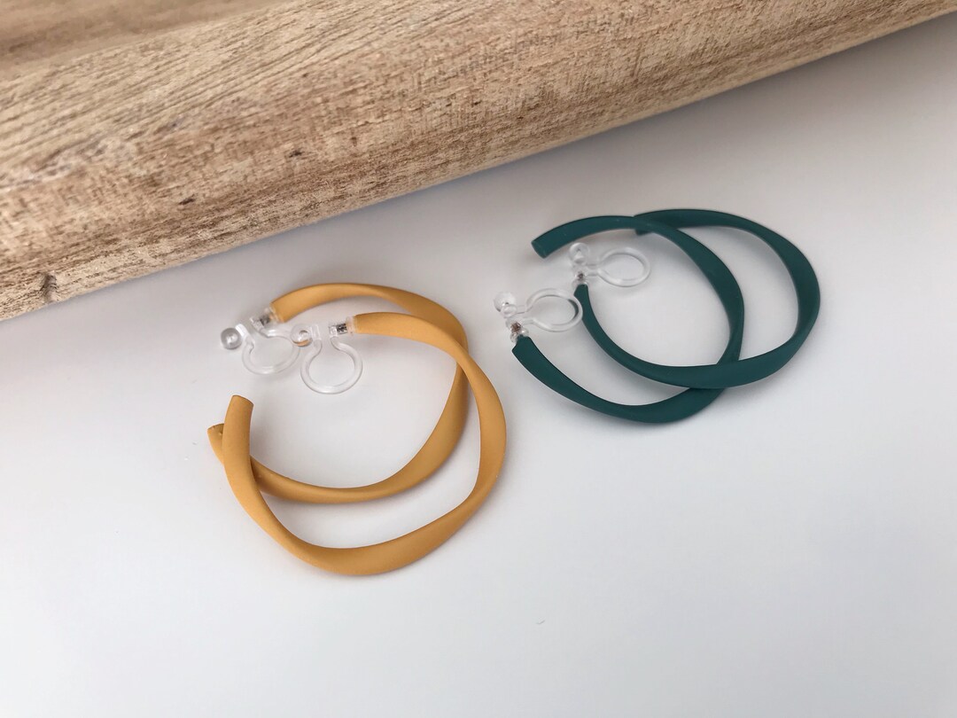 Twisted Creoles 30mm Invisible Clips, Green / Yellow Creole Ear CLIPS