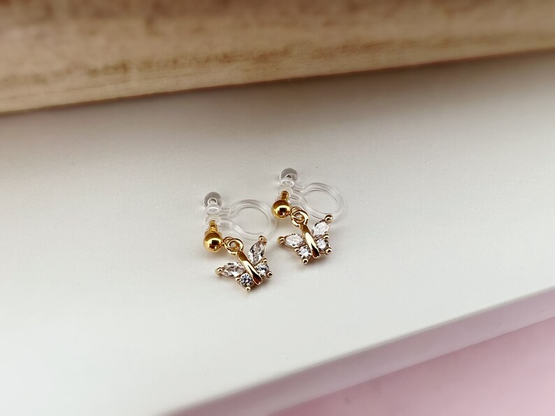 Mini zircon butterfly Clips Invisible gold color, Comfortable discreet delicate Clips. Christmas Gifts Ready to give image 6