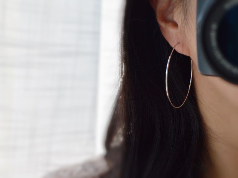 Large fine hoops. INVISIBLE Clip Earrings, Silver / Gold Hoops. Comfortable ear clips. image 2