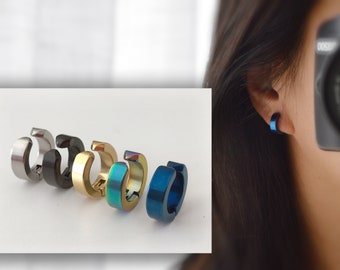 Rock Earrings CLIPS CLAMP rings Silver, Gold, Black, Blue, Color symphony Non Pierced Ears. Daily Jewelry Men Women