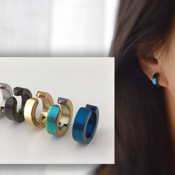 Rock Earrings CLIPS CLAMP rings Silver, Gold, Black, Blue, Color symphony Non Pierced Ears. Daily Jewelry Men Women