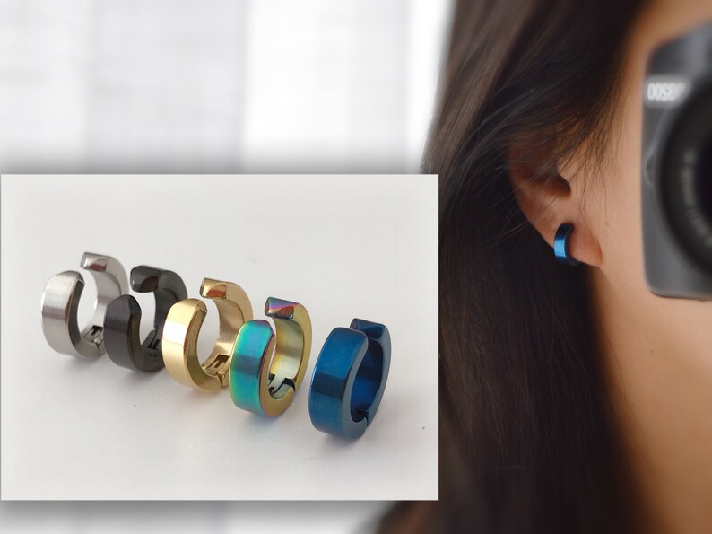 Rock Earrings CLIPS CLAMP rings Silver, Gold, Black, Blue, Color symphony Non Pierced Ears. Daily Jewelry Men Women image 1