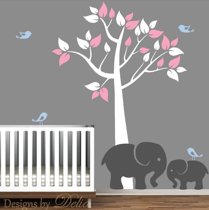Wall Decal for Nursery with Colorful Tree and Cute Elephants Etsy