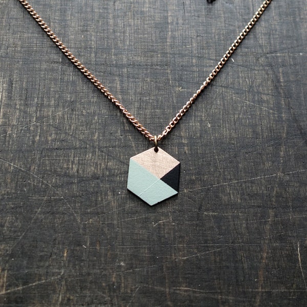 Necklace hexagonal, short necklace,necklace rosegold colour, geometric necklace, chain mint black, minimalistic chain, hexagonal chain