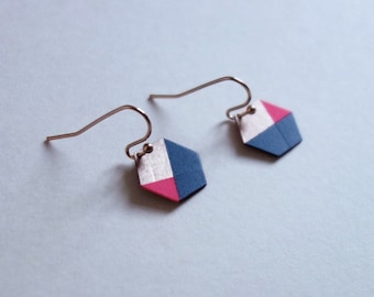 Hexagonal earrings, rose gold earrings, earrings with pendants, hexagon earrings, minimalist earrings, geometric earrings