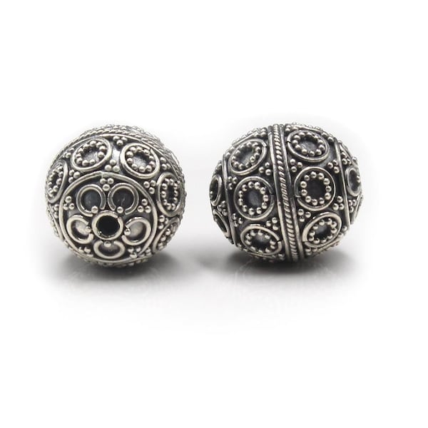 Two x 18mm Sterling Silver Bali Granulation Beads, Sterling Silver Beads, 18mm Bali Beads, Sterling Silver Bali Beads, 18mm Beads