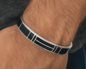 Sterling Silver Cuff Bracelet, Black Buffalo Horn and Sterling Silver Bracelet, Sterling Silver Cuff Bracelet, Cuff Bracelet Men
