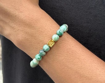 Men's Jade Bracelet, Qinghai Jade and Gold Bracelet, Men's Bracelet, Bead Bracelet Men, Jade Beads Bracelet, Jade and Gold Vermeil Bracelet