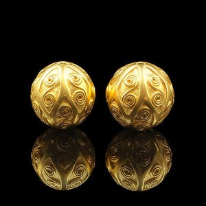 Due perle di granulazione in vermeil oro da 12 mm, perle di Bali in vermeil oro su argento sterling, perle di Bali da 12 mm, vermeil oro, perle di vermeil, perle
