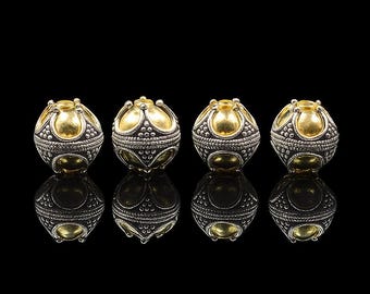 Four x 8mm Sterling Silver and 22 Karat Gold Plated Bali Beads, 8mm Bali Beads, 8mm Granulation Beads, 8mm Bali Beads, Gold Bali beads