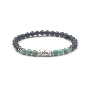 Men&#39;s Bracelet, Jade and Onyx Bracelet, Qinghai Jade and Sterling Silver Bracelet, Men&#39;s Jade Bracelet, Matte Onyx Bracelet, Bracelet Men