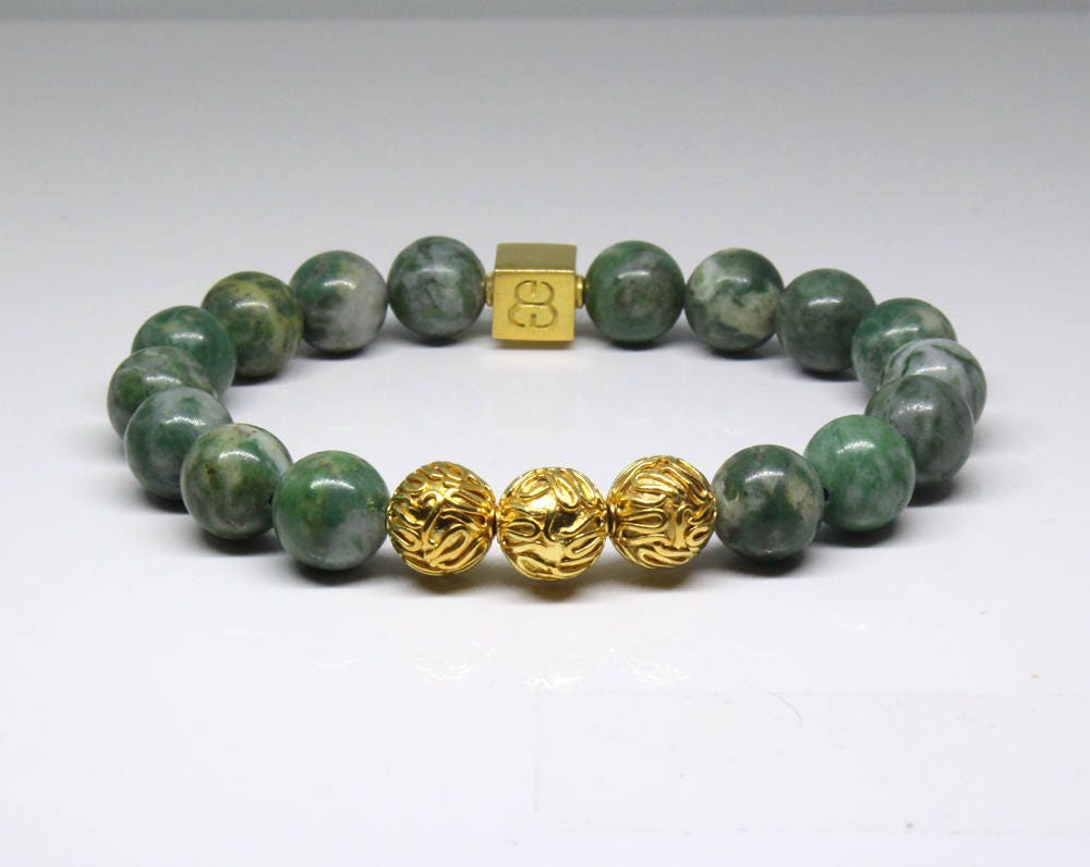 Men's Jade Bracelet Qinghai Green Jade and 22K Gold Beads Etsy