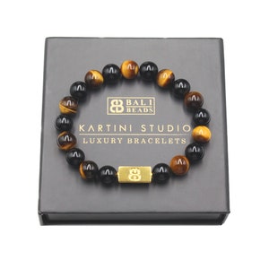 Men&#39;s Bracelet, Onyx and Tiger&#39;s Eye and Gold Bracelet, Tiger&#39;s Eye Bracelet, Onyx Bracelet, Bead Bracelet Man