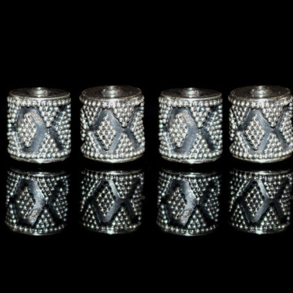 Quatre perles de tambour en argent sterling 12 mm x 10 mm, Perles de granulation en argent sterling, Perles en argent 10 mm, Perles de Bali 11 mm, Perles en argent sterling