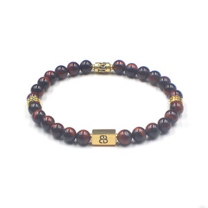 Pulsera Ojo de Tigre Rojo y Oro, Pulsera Ojo de Tigre, Pulsera Cuentas Hombre, Pulsera Hombre, Pulsera Unisex, Pulsera Cuentas Hombre