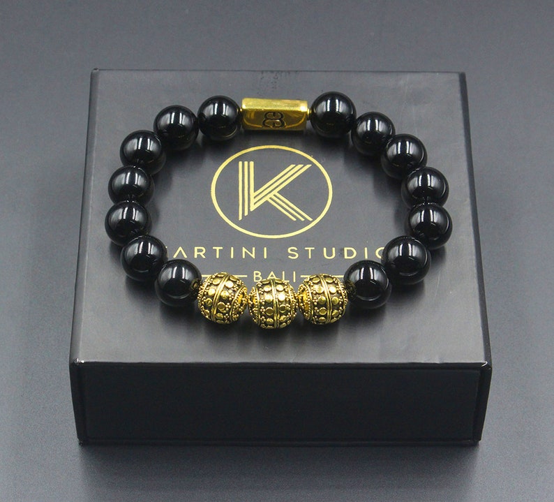Black Onyx and Gold Bracelet Men's Gold Beads Bracelet Etsy