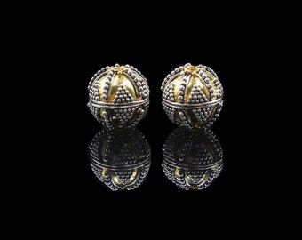 Two (2) 13mm Sterling Silver and 22K Gold Granulation Beads, Vermeil Beads, 12mm Bali Beads, Gold Bali Beads, 12mm Gold Beads,