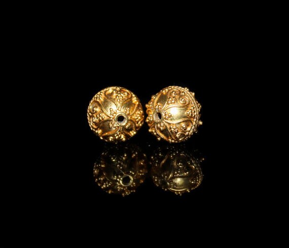 Buy Two 12mm 22 Karat Gold Vermeil Wire Work and Granulation Beads