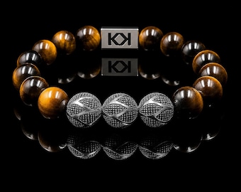 Tiger's Eye and Sterling Silver Bracelet, Men's Bracelet, Bracelet Man, Tiger's Eye Bracelet, Designer Bracelet Men, Bead Bracelet Men