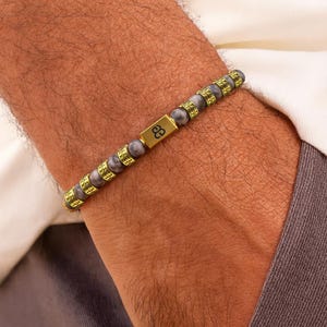 Grey Jasper and Gold Bracelet, Men&#39;s Bracelet, Grey Beads Bracelet, Quality Bracelet, Earth Jasper Bracelet, Bead Bracelet Man