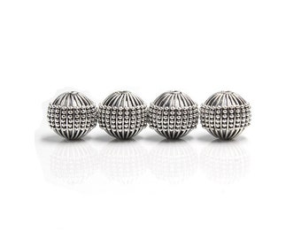 4 x 12mm 925 Sterling Silver Bali Beads, Sterling Silver Beads Handmade in Bali, 12mm Sterling Silver Beads, Bali Beads, 12mm Bali Beads