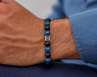 Men's Bracelet, Onyx, and Dark Blue Agate Bracelet, Onyx and Sterling Silver Bracelet, Black Beads Bracelet, Blue and Black Bracelet