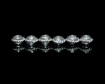 Six 8mm 925 Sterling Silver Discus Beads, Bali Spacer Beads, Six Sterling Silver Spacer Beads, Sterling Silver Spacers, Spacer Beads