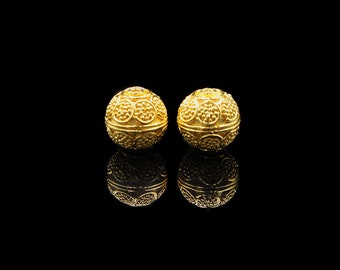 2 x 10mm 22 Karat Gold Plated Sterling Silver Beads, 10mm Vermeil Beads, 10mm Gold Vermeil Bali Beads, Vermeil Beads, 10mm Bali Beads