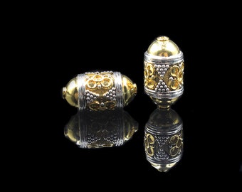 Two x 20mm 22K Gold and Sterling Silver Bali Beads, Gold Bali Beads, Bali Beads, Silver and Gold Bali Beads, Bali Beads
