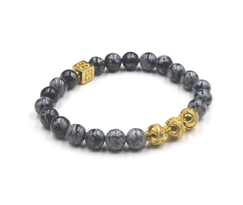 Snowflake Obsidian Bracelet, Men's Sterling Silver Bracelet, Men's Designer Bracelet, Bead Bracelets Men, Men's Bracelet, Bracelet men 22K Gold Vermeil