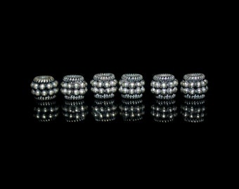 Six x 7mm 925 Sterling Silver Granulation Barrel Beads, 5.35 grams