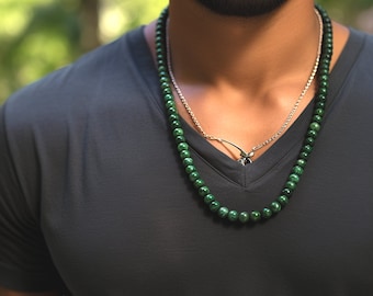 Collar de jade verde oscuro, collar para hombre, collar de cuentas para hombre, collar de jade nefrita, collar de jade para hombre, collar de cuentas de jade