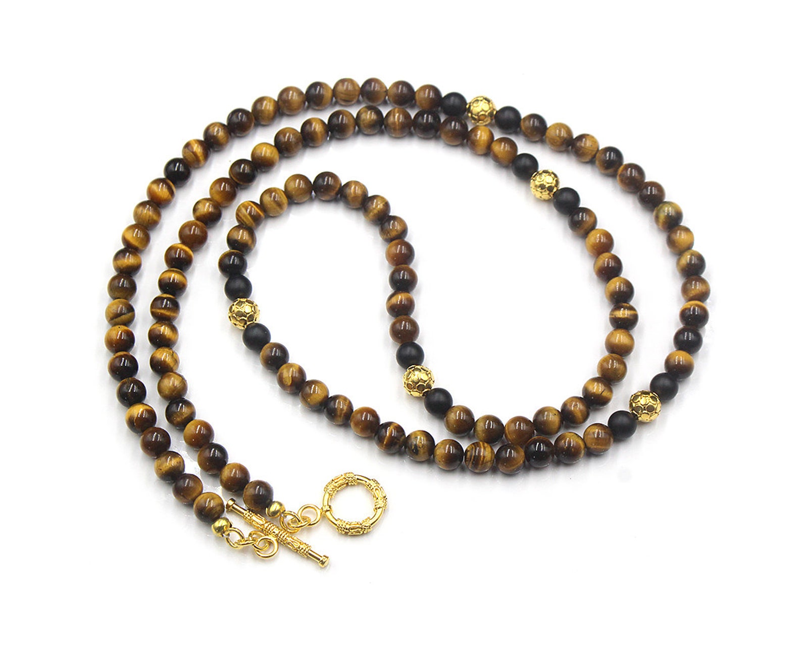 Men's Tiger's Eye and Gold Beads Necklace Necklace Etsy
