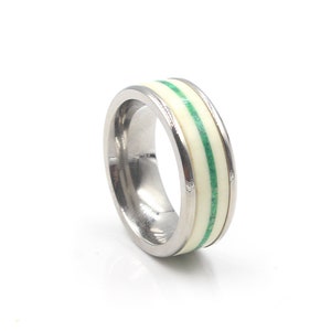 Men&#39;s Ring, Titanium Ring, White Bull Horn Horn and Malachite Stone Ring, Stone Inlay Ring, Men&#39;s Titanium Ring, Triple Inlay Titanium Ring