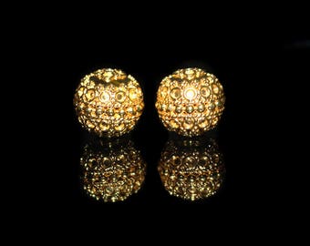 Two 13mm 22 Karat Gold Plated Sterling Silver Bali Beads, Gold Bali Beads, 13mm Bali Beads, Gold Bali Beads, 12mm Vermeil Beads