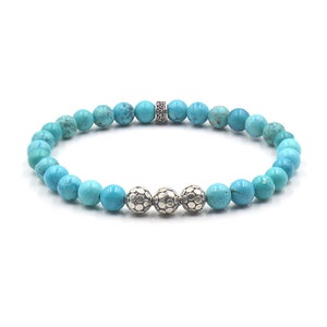 Turqoise Bracelet, Men&#39;s Turquoise and Sterling Silver Bracelet, Men&#39;s Bracelet, Bracelet for Man, 6mm Bead Bracelet, Blue Bracelet
