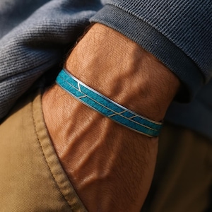 Turquoise and Sterling Silver Cuff Bracelet, Unisex Turquoise Bracelet, Cuff Bracelet Men