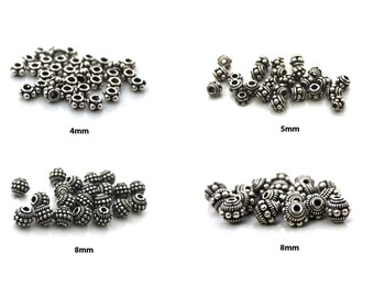20 Stück echte Sterling Silber Spacer Perlen, 4mm, 5mm, 7mm, 8mm. Sterling Silber Perlen. Sterling Silber Walzen Perlen. Silber Perlen.