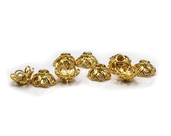 Ten 22 Karat Gold Vermeil Bali Bead Caps, 10mm. 10pcs x Gold Vermeil Bead Caps. 10 x Gold Vermeil Bead Caps. Gold Vermeil Bali Bead Caps.
