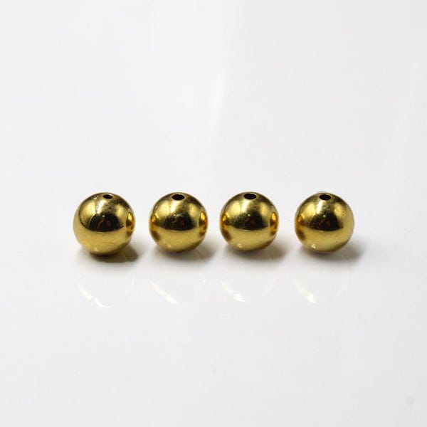 Lot de quatre boules de 8 mm en argent sterling plaqué or 22 carats, perles en vermeil d'or 8 mm, billes de 8 mm, perles de Bali, billes d'or
