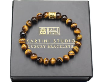Tiger's Eye Bracelet, Men's Bracelet, Bracelet Man, Mens Bead Bracelet, Tiger's Eye and Gold Bracelet,Bead Bracelet Men