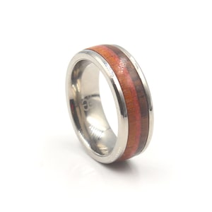 Men&#39;s Ring, Titanium Ring, Merbua Wood, Red Jasper Stone, and Coconut Wood Ring, Stone Inlay Ring, Wood Inlay Ring, Triple Inlay Titanium