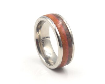 Men's Ring, Titanium Ring, Merbua Wood, Red Jasper Stone, and Coconut Wood Ring, Stone Inlay Ring, Wood Inlay Ring, Triple Inlay Titanium