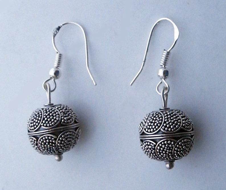 Sterling Silver Bali Granulation Ball Dangle Earrings 925 Etsy