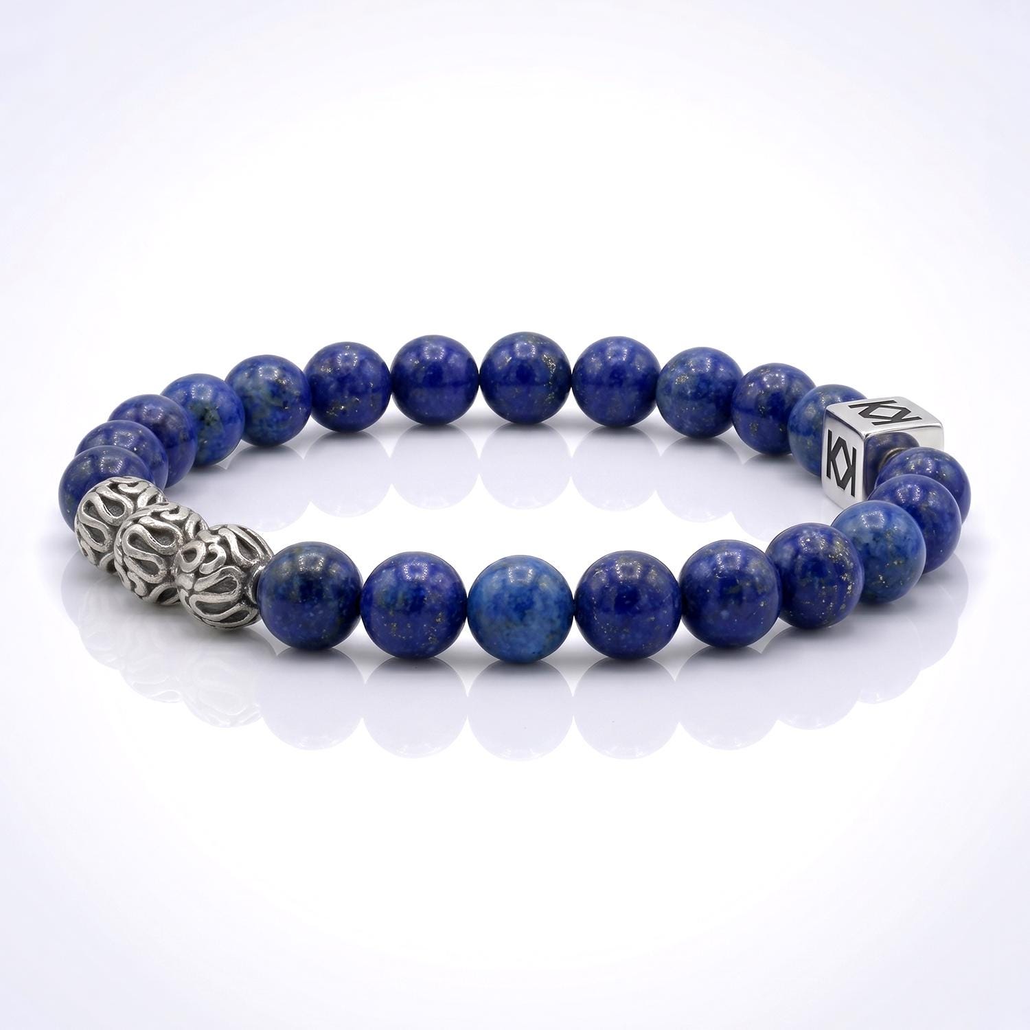 Men's Lapis Lazuli Beaded Bracelet, Sterling Silver Bali Beads - Etsy